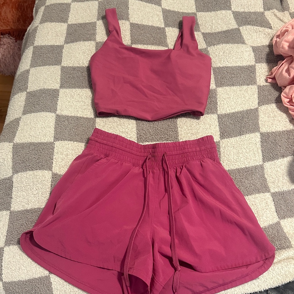 Pink Crop Top and Shorts Set